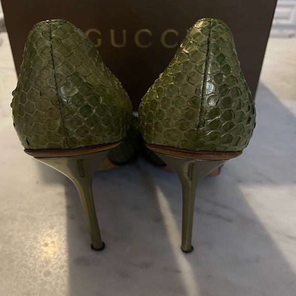 GUCCI HORSEBIT PUMPS 9 pointy green snakeskin reptile silver - Picture 3 of 4